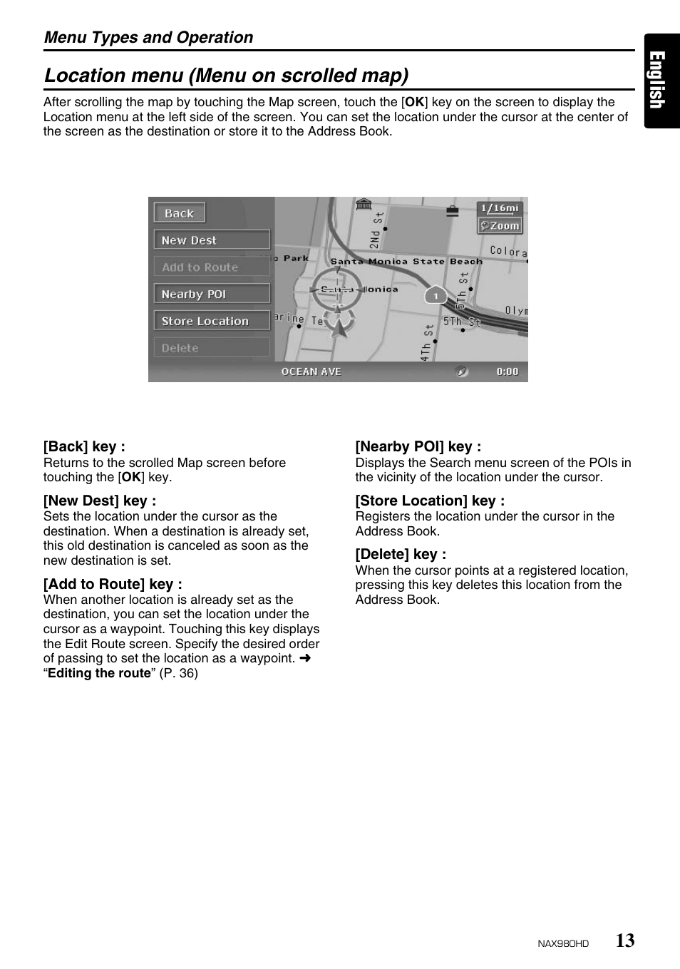 English location menu (menu on scrolled map) | Clarion NAX980HD User Manual | Page 12 / 59