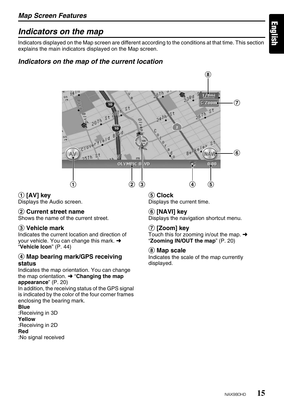 English indicators on the map | Clarion NAX980HD User Manual | Page 14 / 59