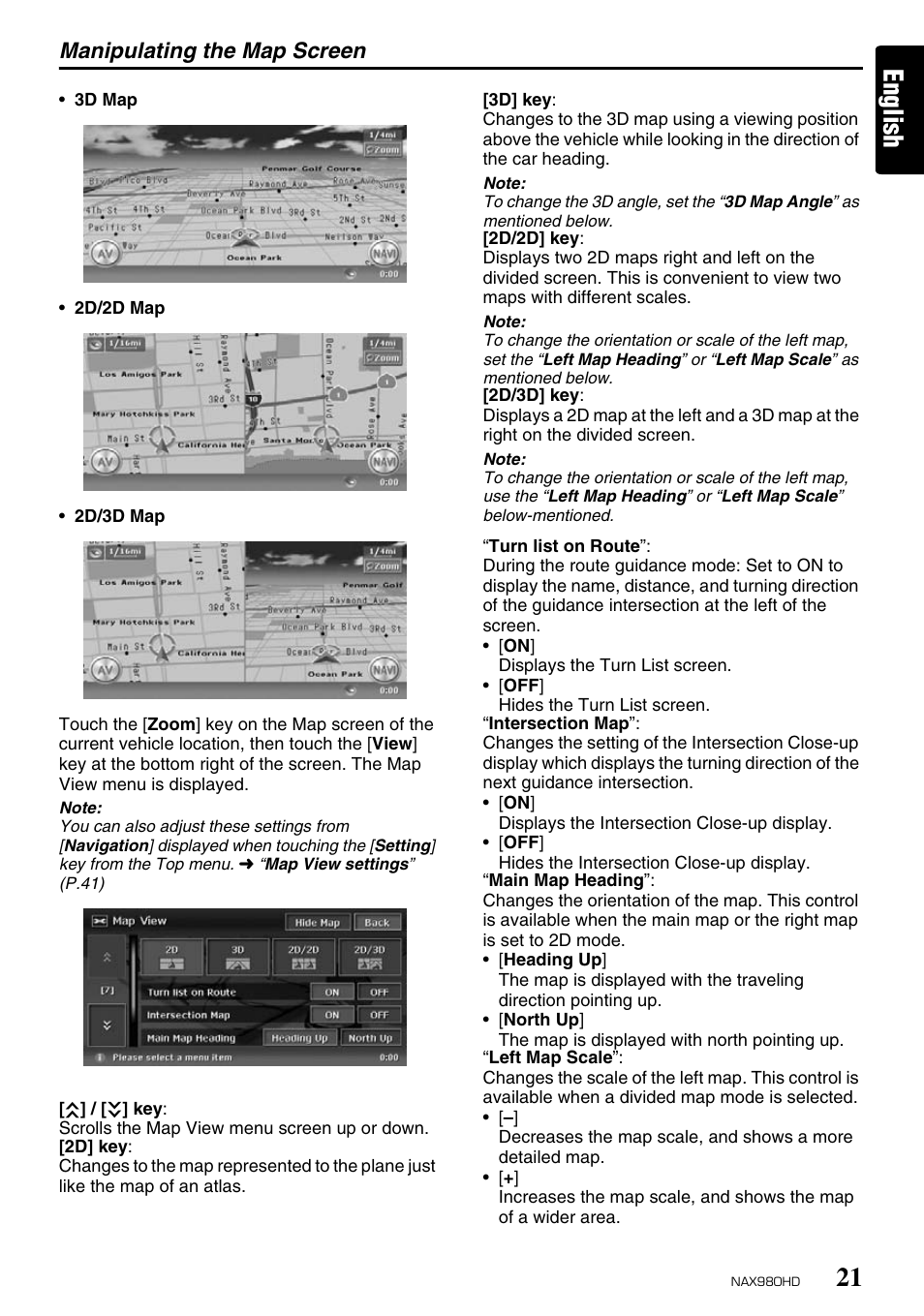 English, Manipulating the map screen | Clarion NAX980HD User Manual | Page 20 / 59