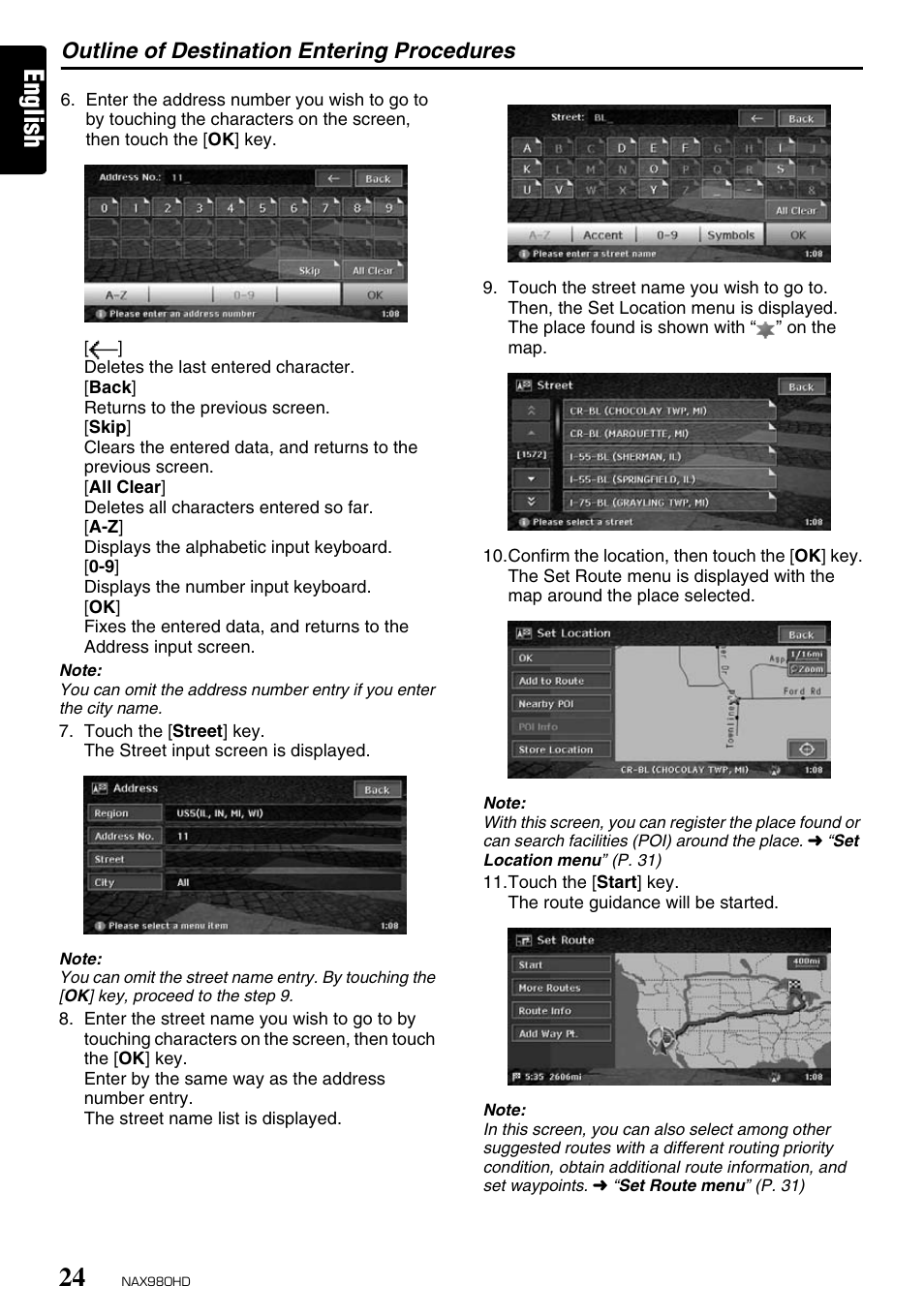 English, Outline of destination entering procedures | Clarion NAX980HD User Manual | Page 23 / 59