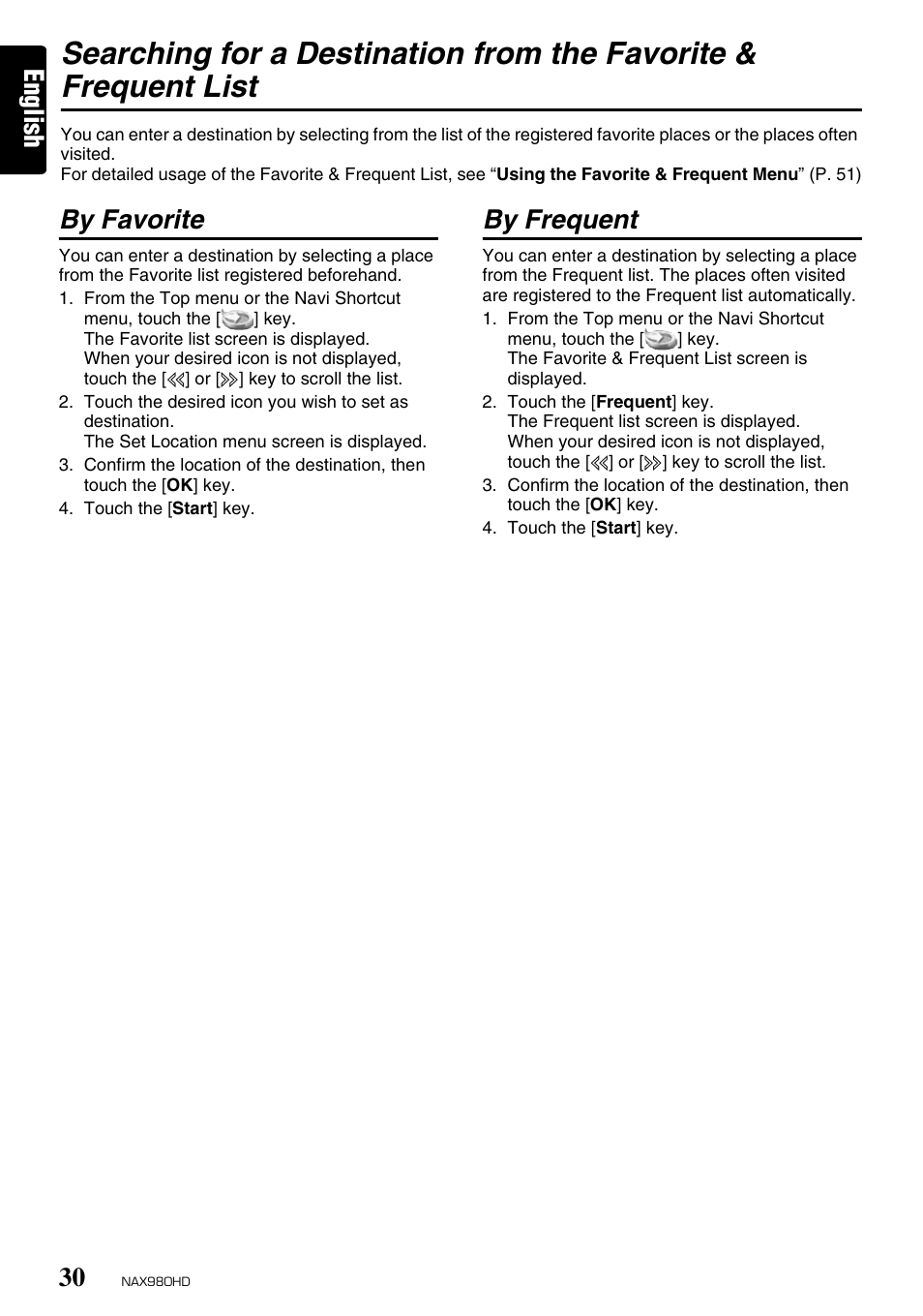 English, By favorite, By frequent | Clarion NAX980HD User Manual | Page 29 / 59