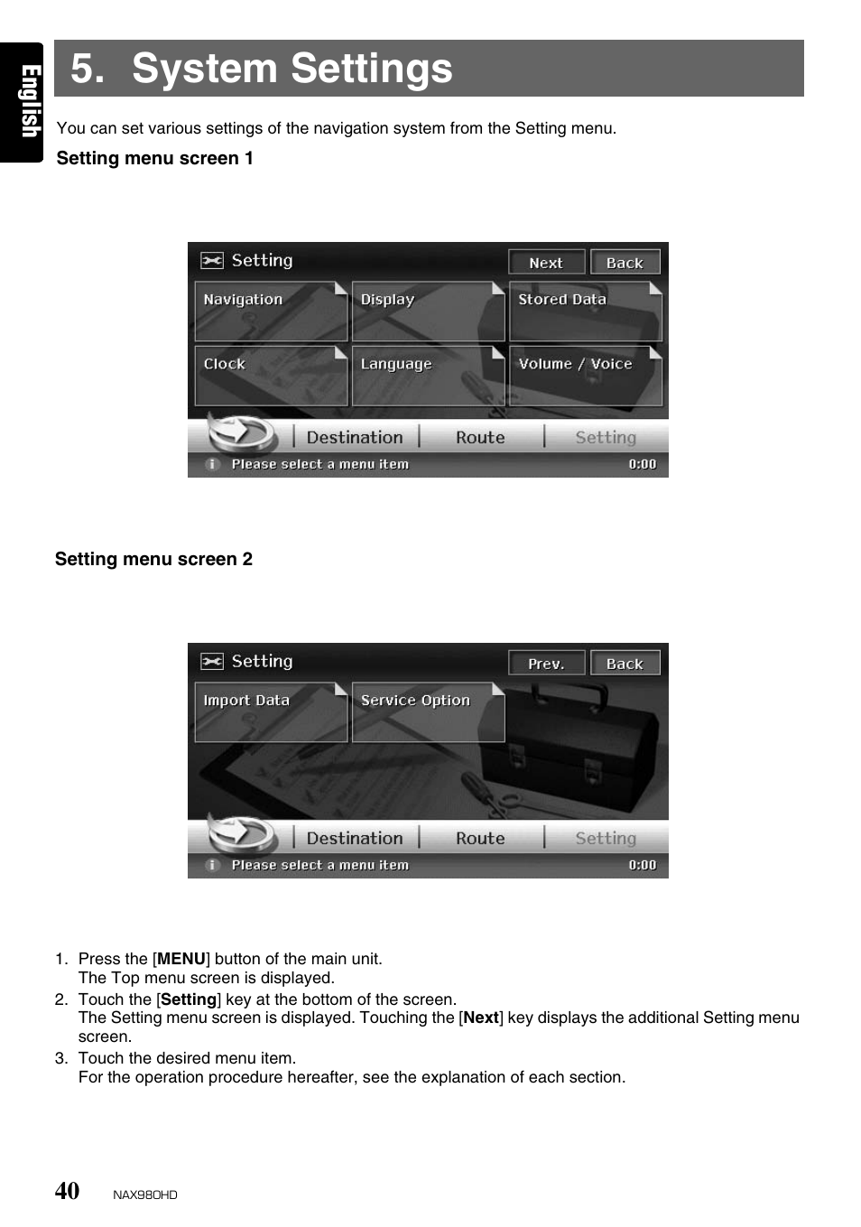 System settings, English | Clarion NAX980HD User Manual | Page 39 / 59