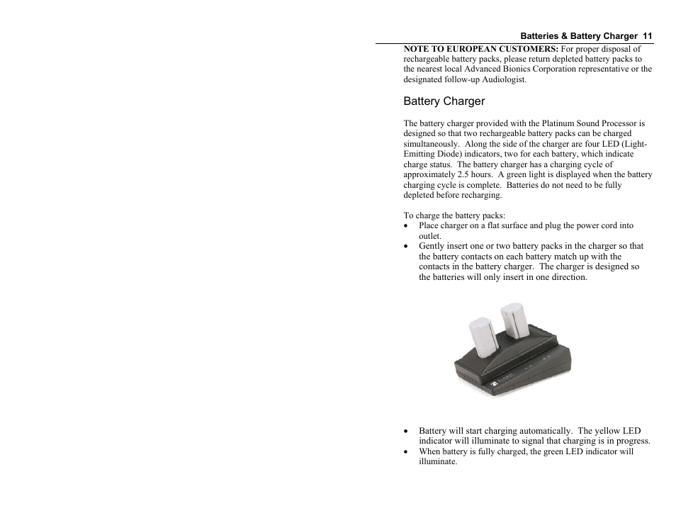 Battery charger | Clarion Platinum Sound Processor User Manual | Page 16 / 37
