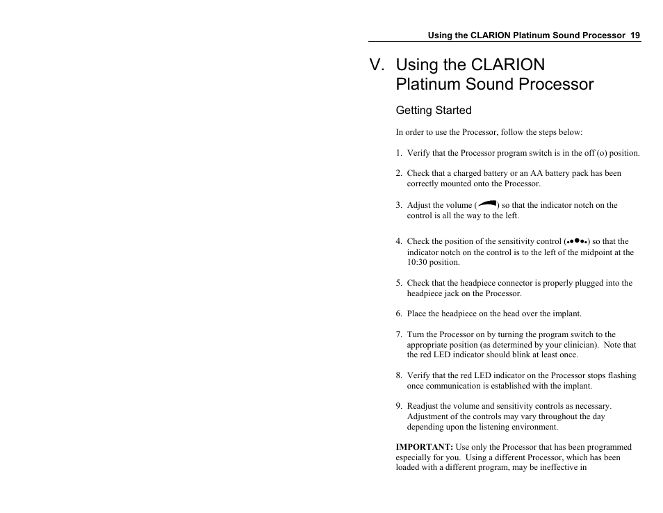 V. using the clarion platinum sound processor | Clarion Platinum Sound Processor User Manual | Page 24 / 37