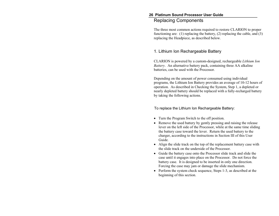 Replacing components | Clarion Platinum Sound Processor User Manual | Page 31 / 37