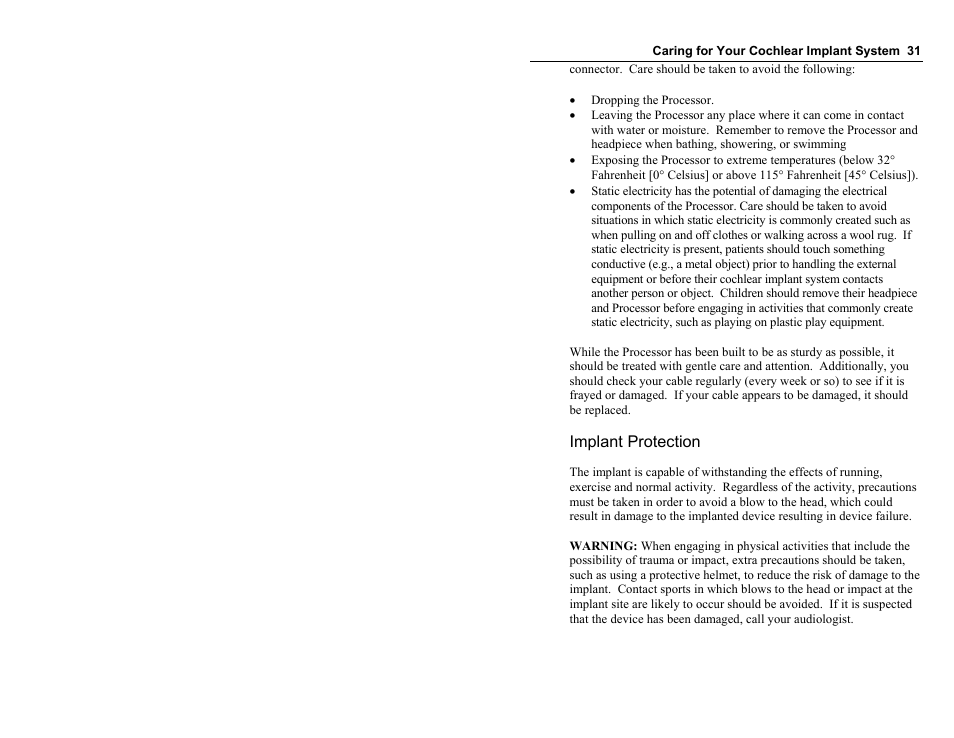 Implant protection | Clarion Platinum Sound Processor User Manual | Page 36 / 37