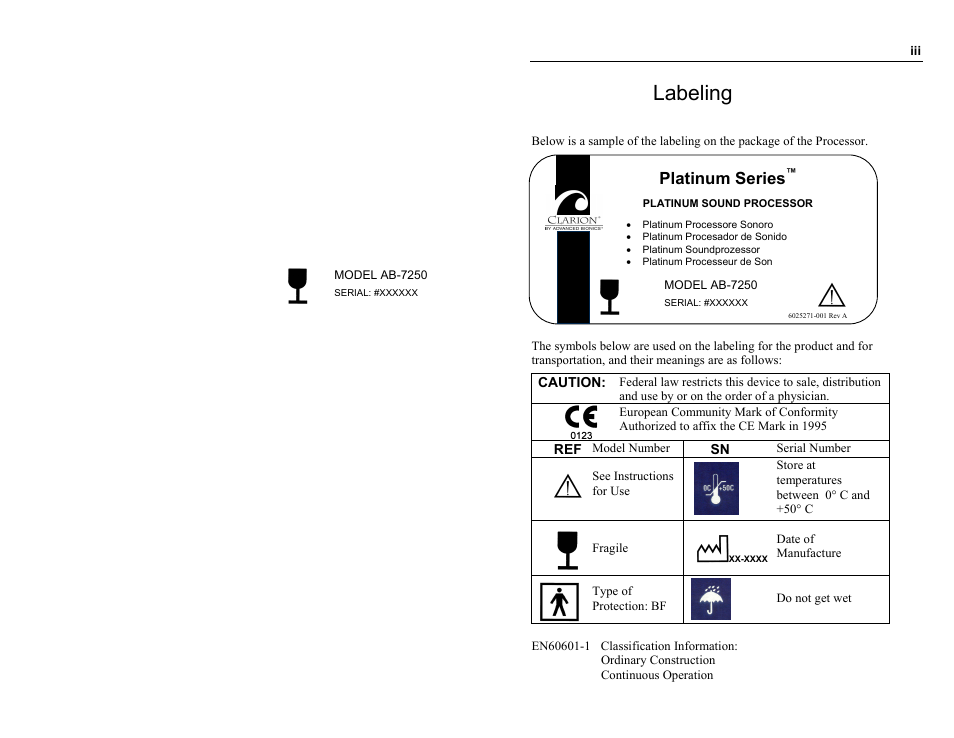 Labeling, Platinum series | Clarion Platinum Sound Processor User Manual | Page 4 / 37