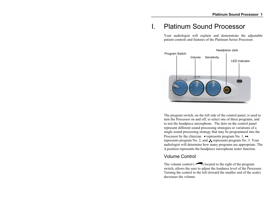 I. platinum sound processor, Volume control | Clarion Platinum Sound Processor User Manual | Page 6 / 37