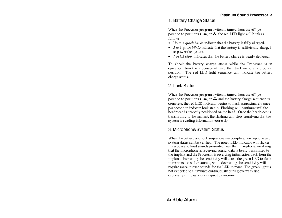 Audible alarm | Clarion Platinum Sound Processor User Manual | Page 8 / 37