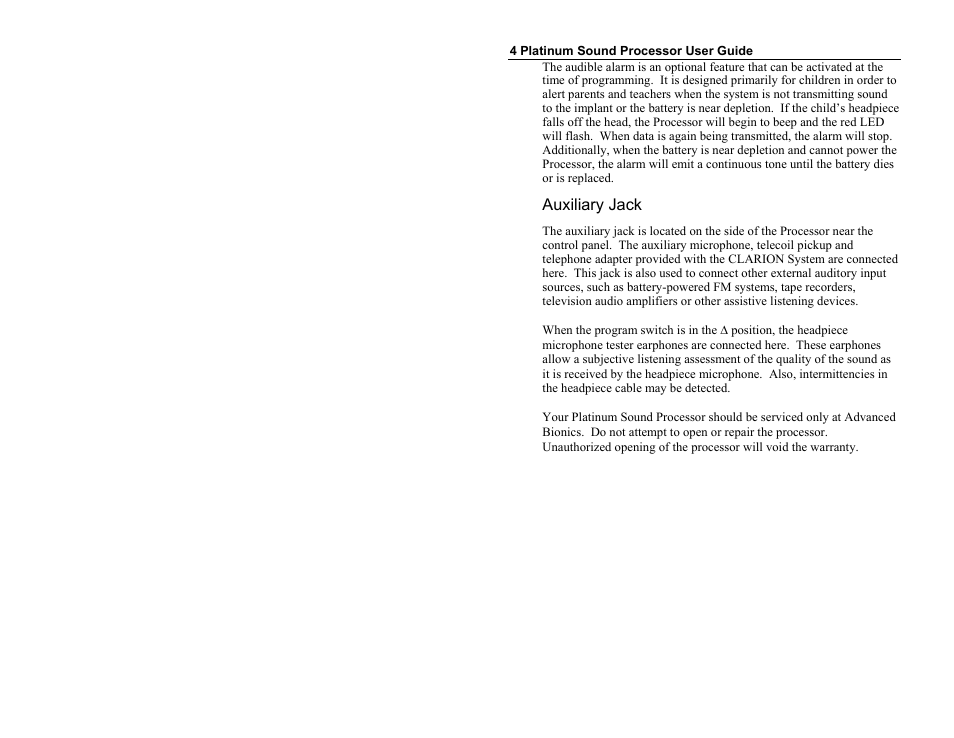 Auxiliary jack | Clarion Platinum Sound Processor User Manual | Page 9 / 37