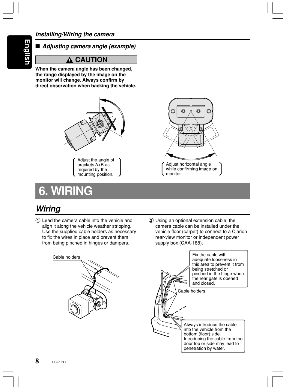 Wiring, English, Caution | Clarion CC-2011E User Manual | Page 8 / 10