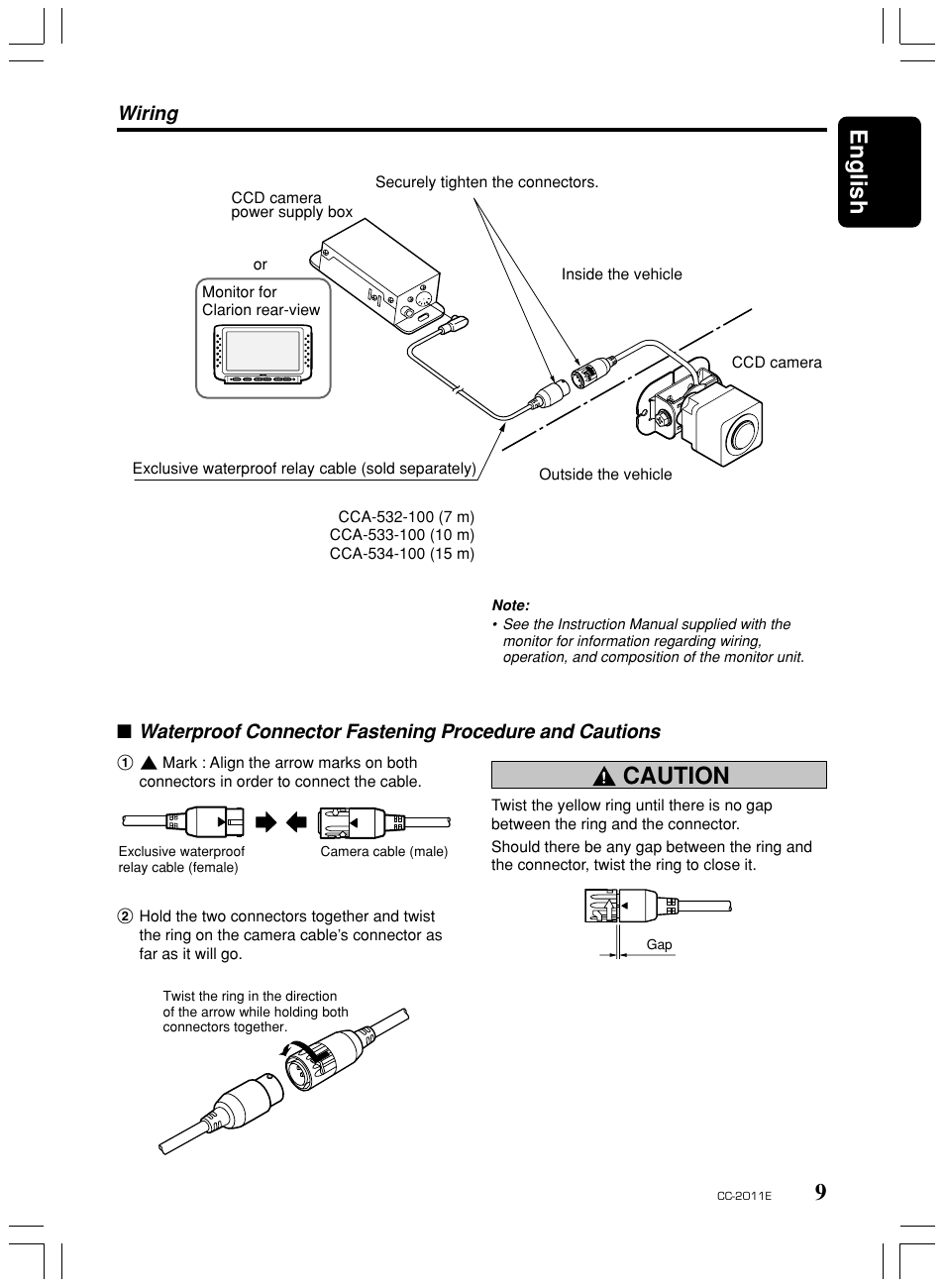 9english, Caution, Wiring | Clarion CC-2011E User Manual | Page 9 / 10