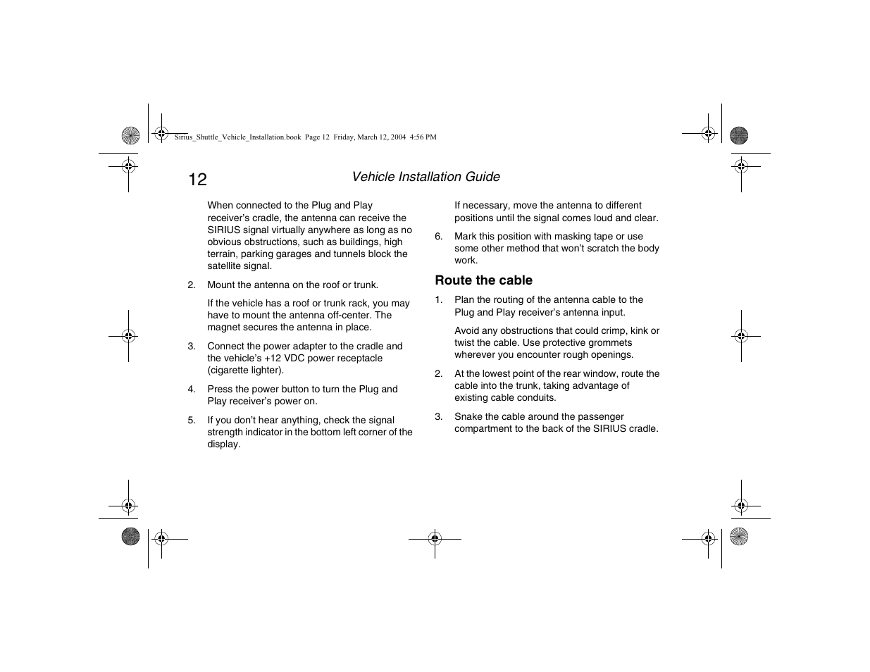 Route the cable | Clarion SIRIUS SIRCR User Manual | Page 14 / 20