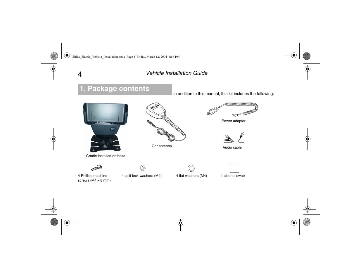 Package contents | Clarion SIRIUS SIRCR User Manual | Page 6 / 20