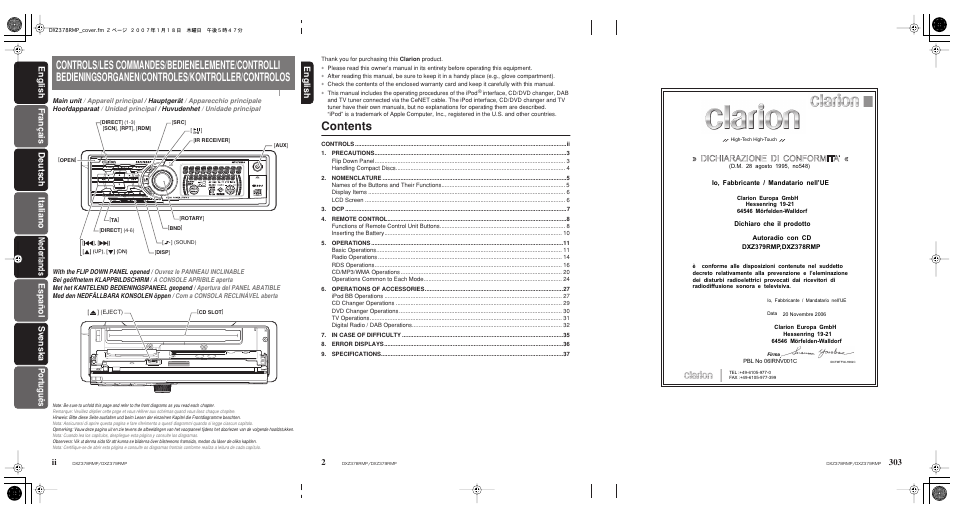 Clarion DXZ378RMP User Manual | Page 2 / 39