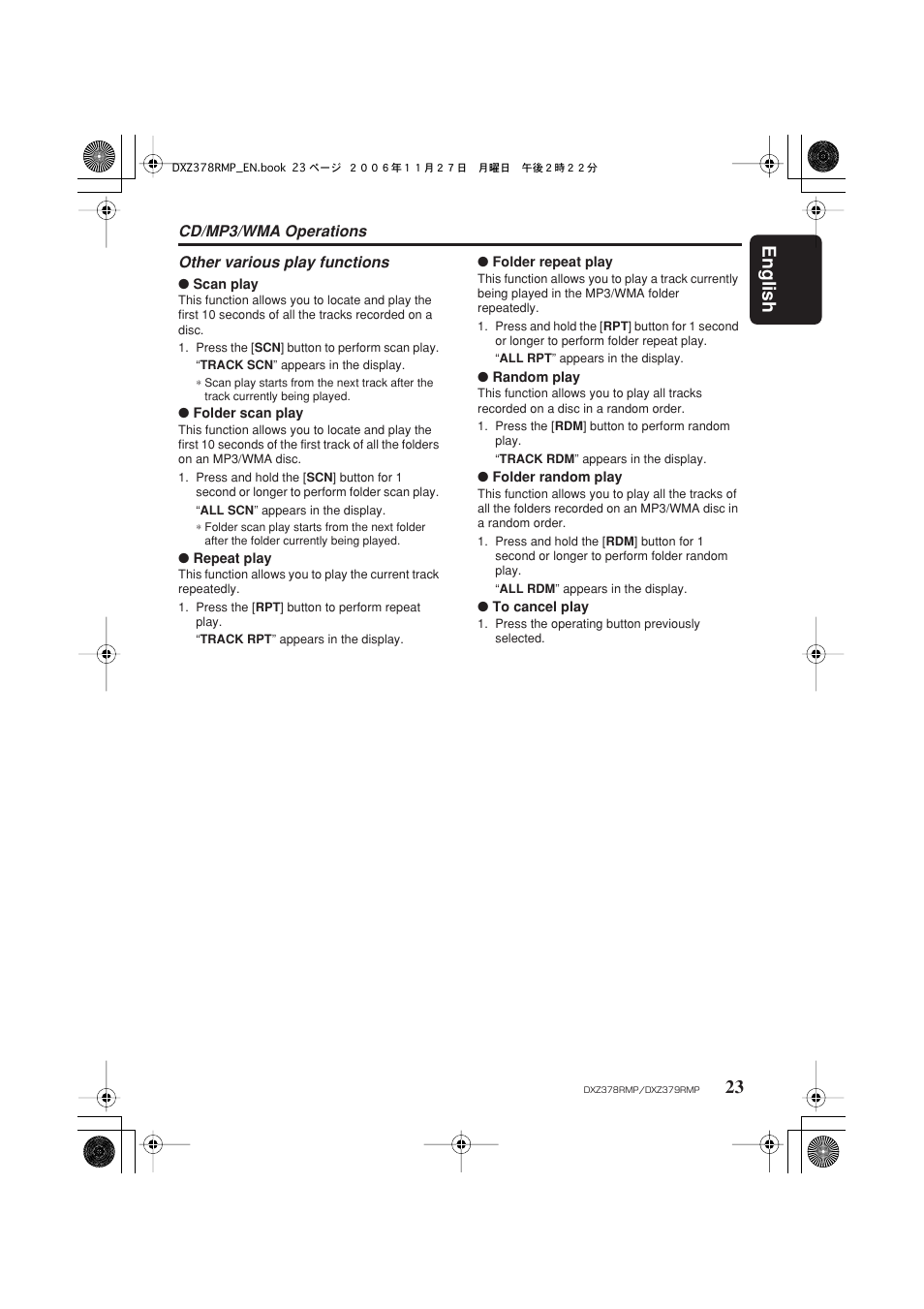 English 23 | Clarion DXZ378RMP User Manual | Page 23 / 39