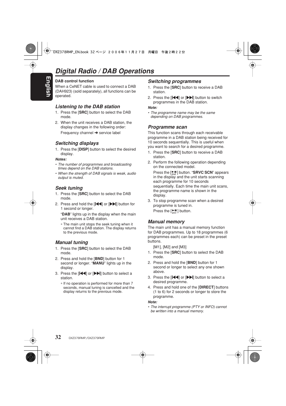 Digital radio / dab operations, English 32 | Clarion DXZ378RMP User Manual | Page 32 / 39