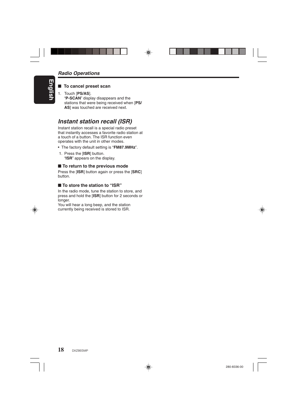 English, Instant station recall (isr) | Clarion DXZ865MP User Manual | Page 18 / 46