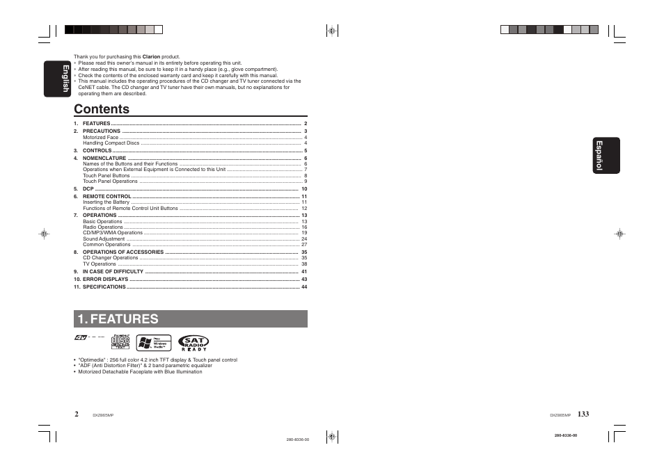 Clarion DXZ865MP User Manual | Page 2 / 46