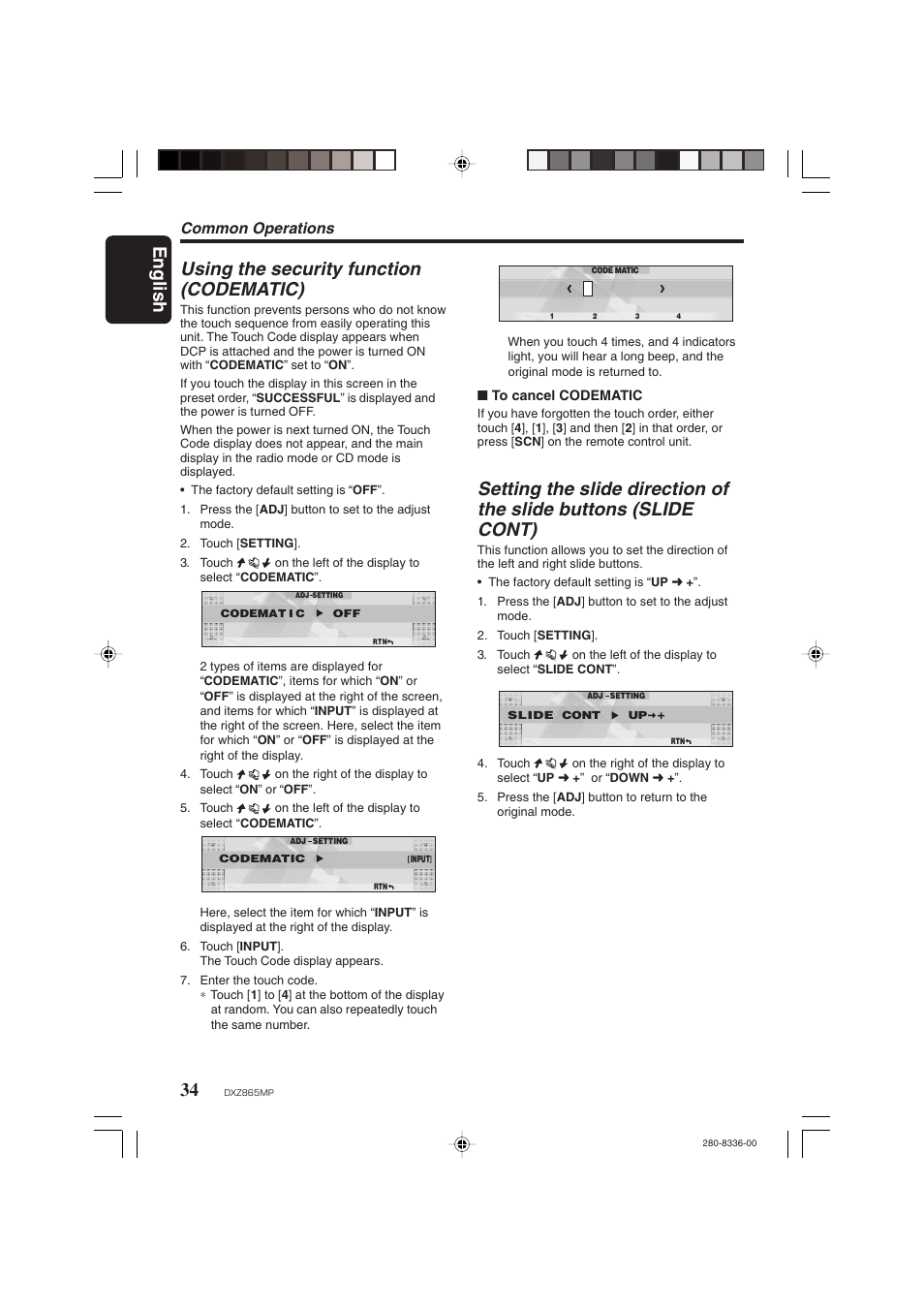 English using the security function (codematic), Common operations | Clarion DXZ865MP User Manual | Page 34 / 46
