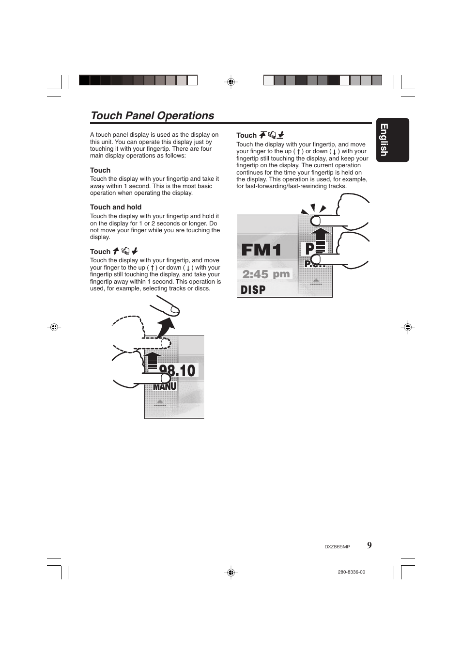 Touch panel operations, Disp | Clarion DXZ865MP User Manual | Page 9 / 46