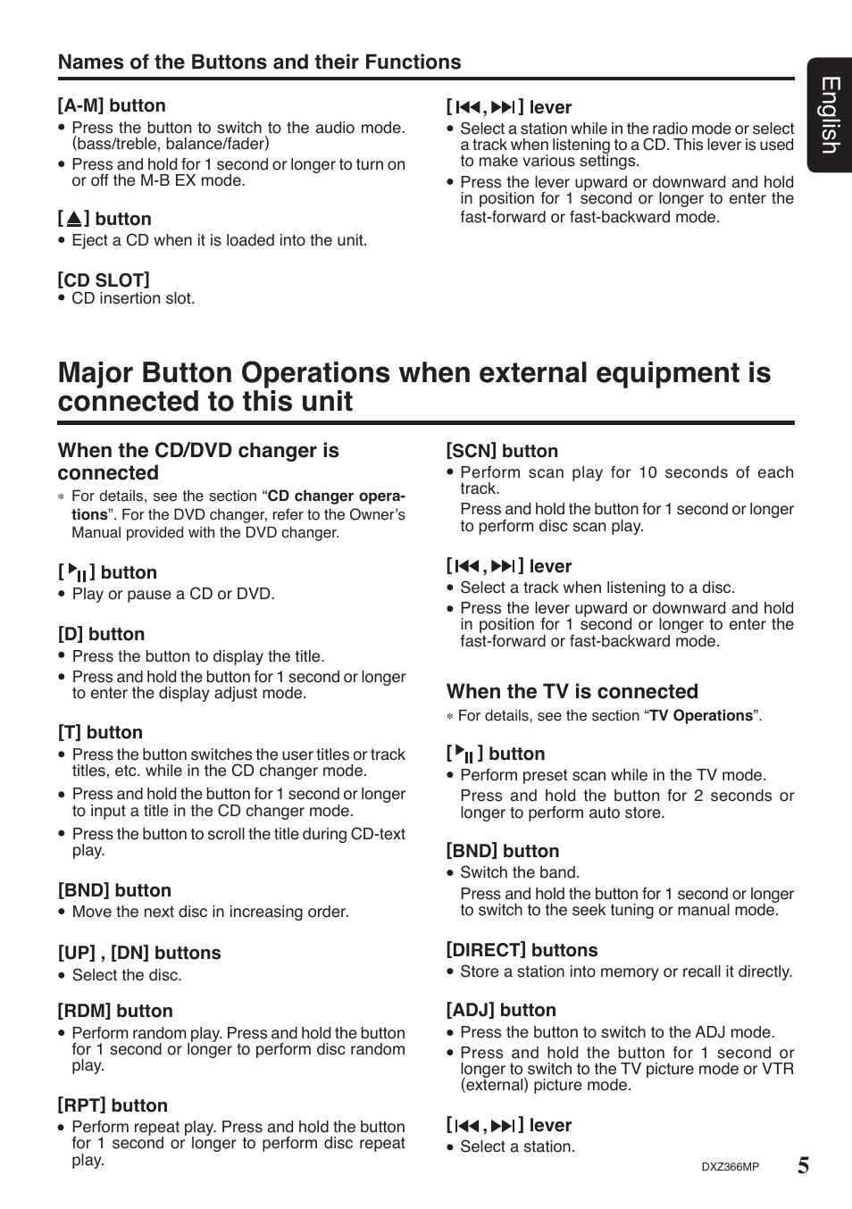 5english | Clarion DXZ366MP User Manual | Page 5 / 29