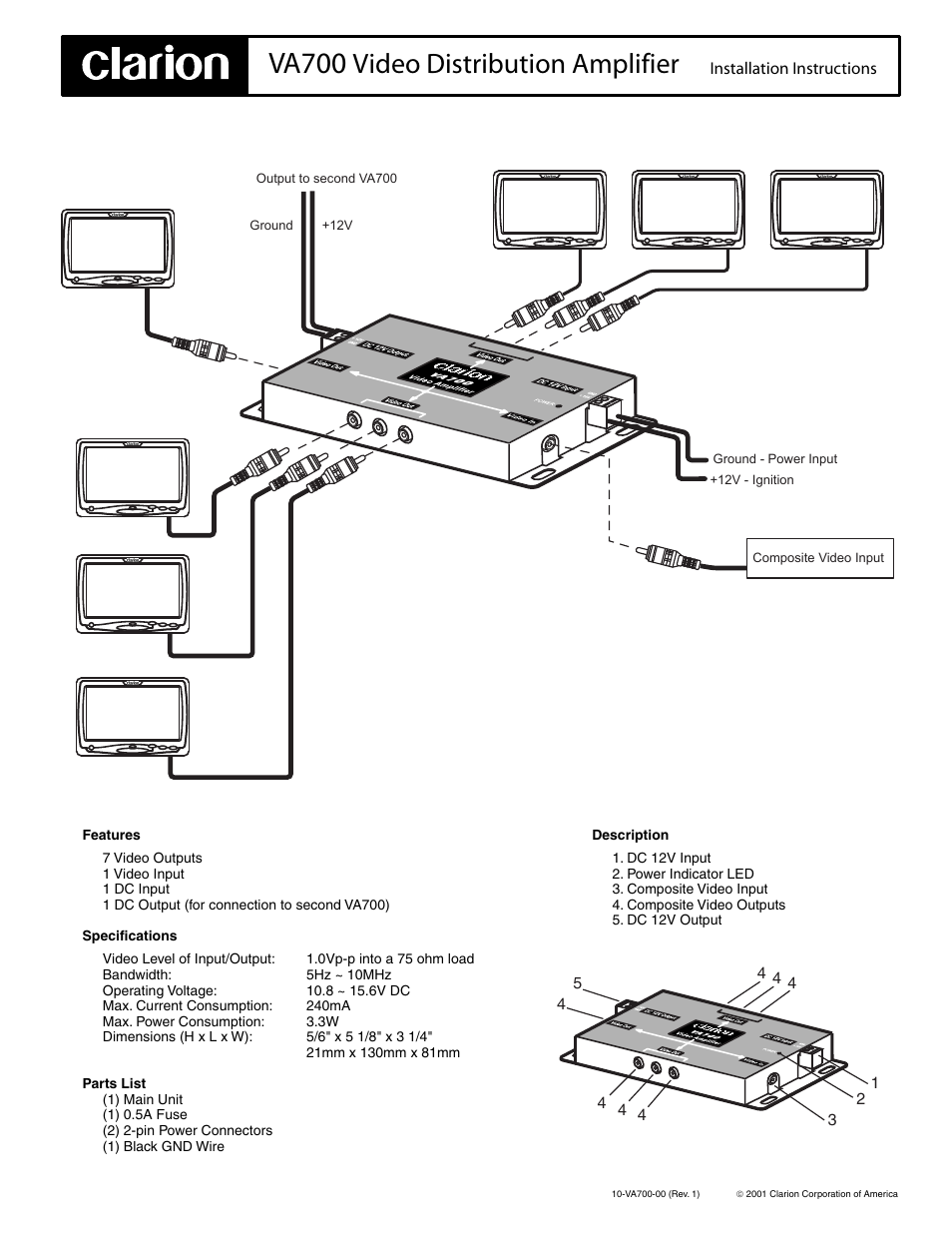Clarion VA700 User Manual | 1 page