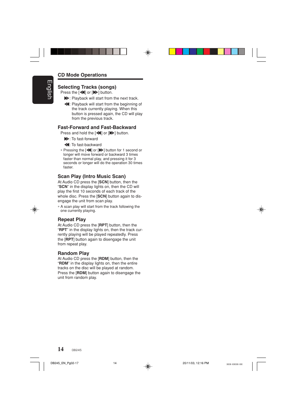 English | Clarion DB245 User Manual | Page 13 / 16