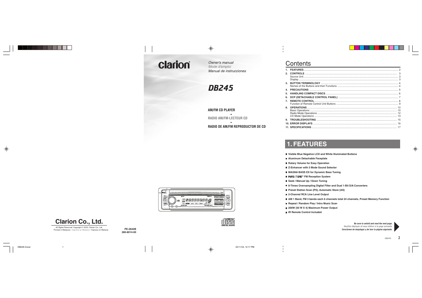 Clarion DB245 User Manual | Page 2 / 16