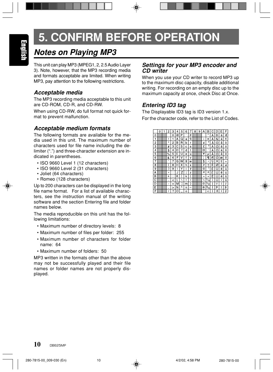 Confirm before operation | Clarion DB625MP User Manual | Page 6 / 80