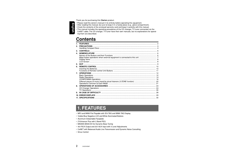 Clarion DXZ545MP User Manual | Page 2 / 41