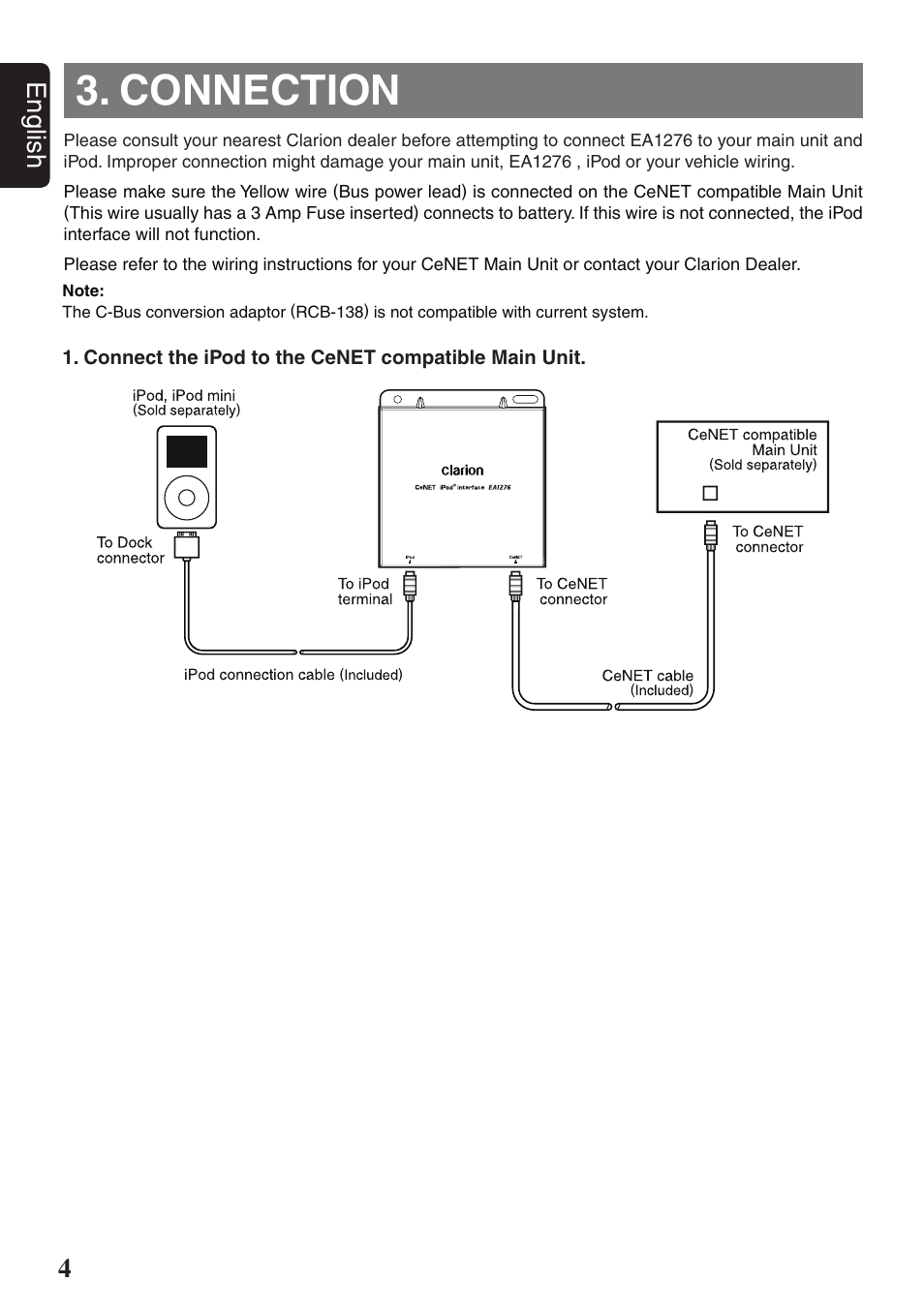 Connection, 4english | Clarion EA1276 User Manual | Page 4 / 9