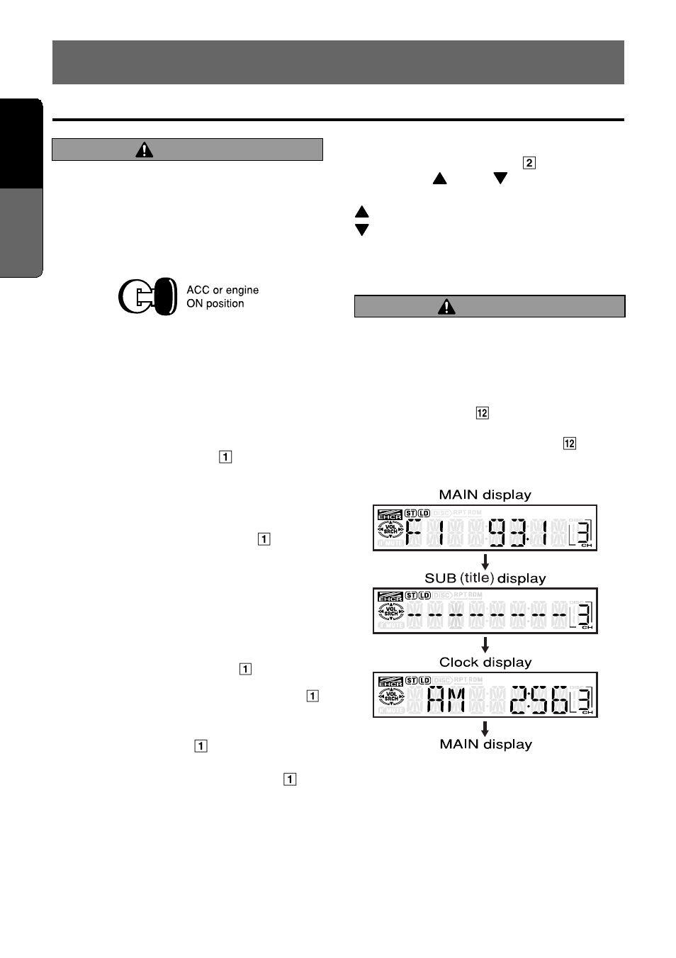 Operations, Basic operations, English | Caution, Turning on and off the power, Selecting a mode, Adjusting the volume, Switching the display | Clarion pro audio vrx 630 User Manual | Page 10 / 38