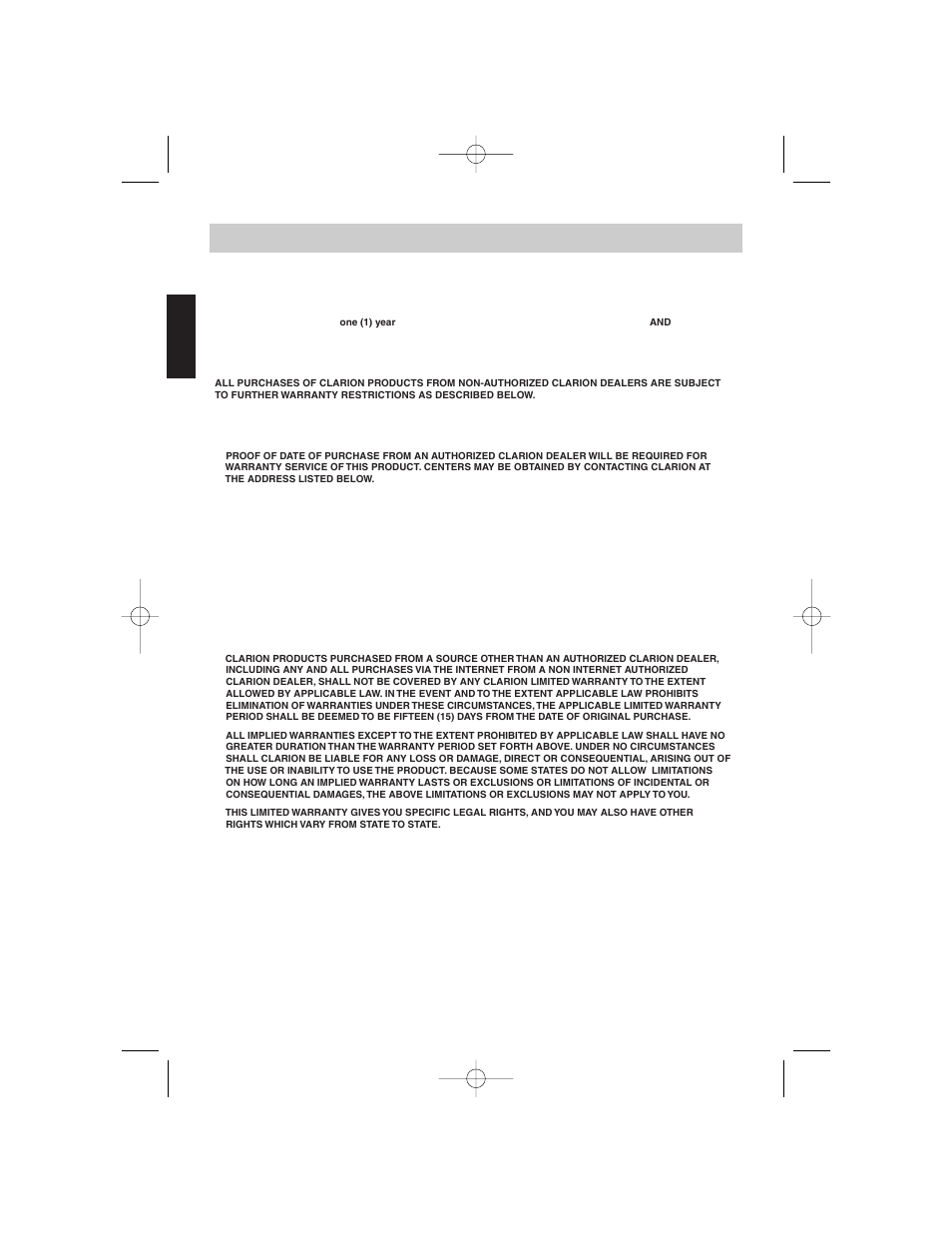 English, 1-year limited warranty information | Clarion APX2181 User Manual | Page 26 / 80