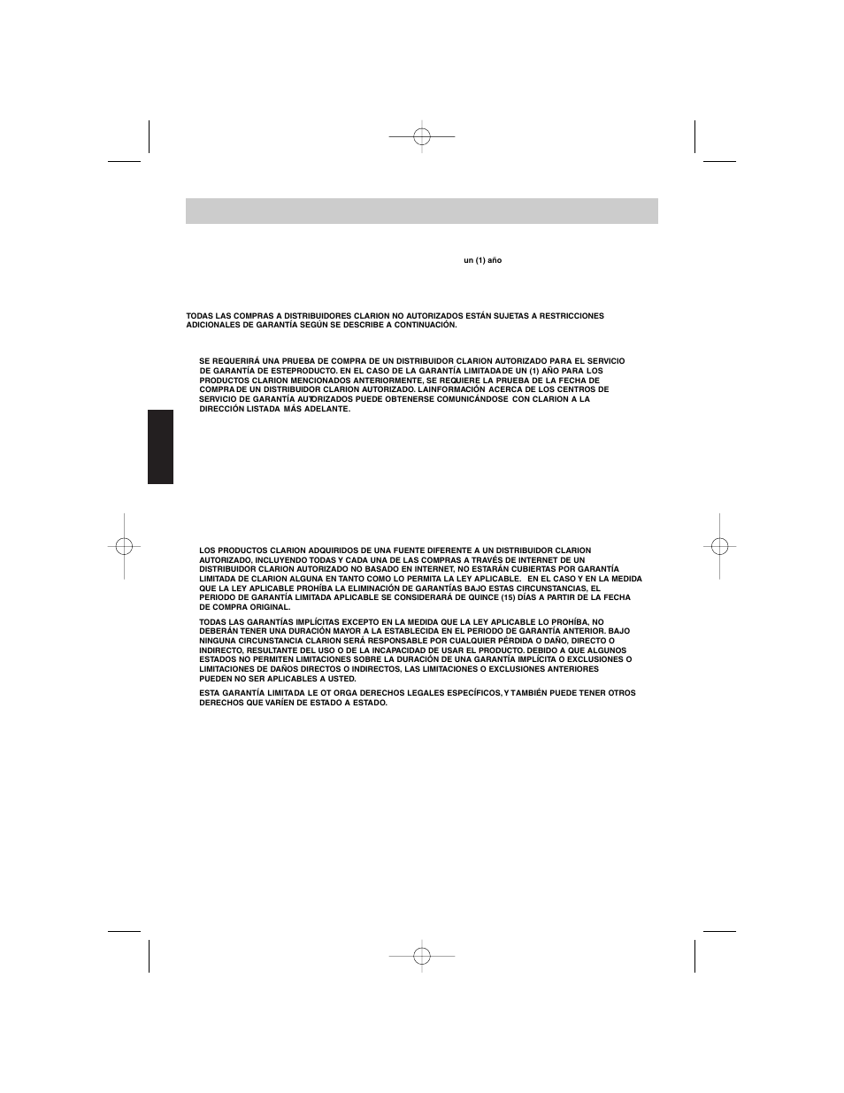 Español, Información de garantía limitada de un año | Clarion APX2181 User Manual | Page 78 / 80