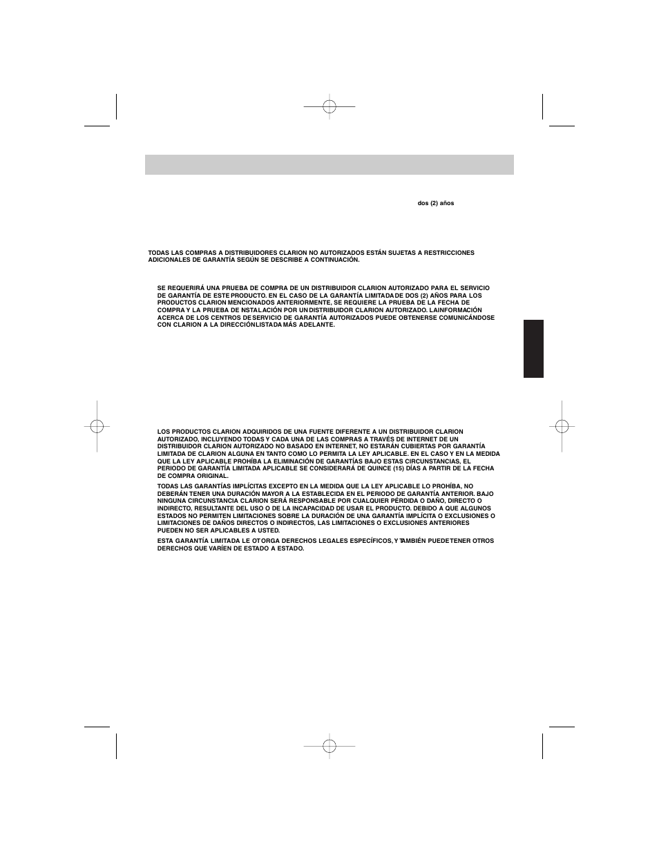 Español, Información de garantía limitada de dos años | Clarion APX2181 User Manual | Page 79 / 80