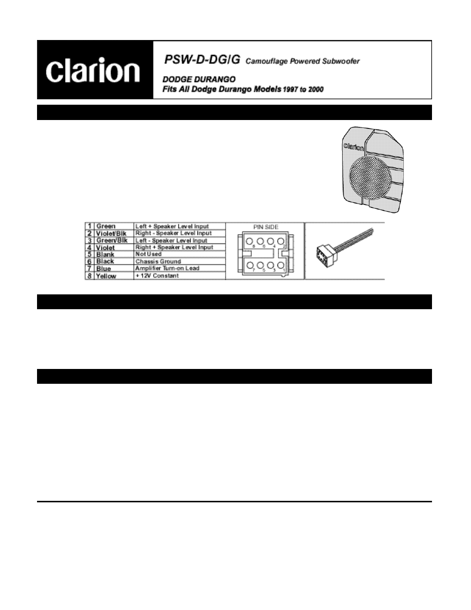 Clarion PSW-D-DGIG User Manual | 4 pages