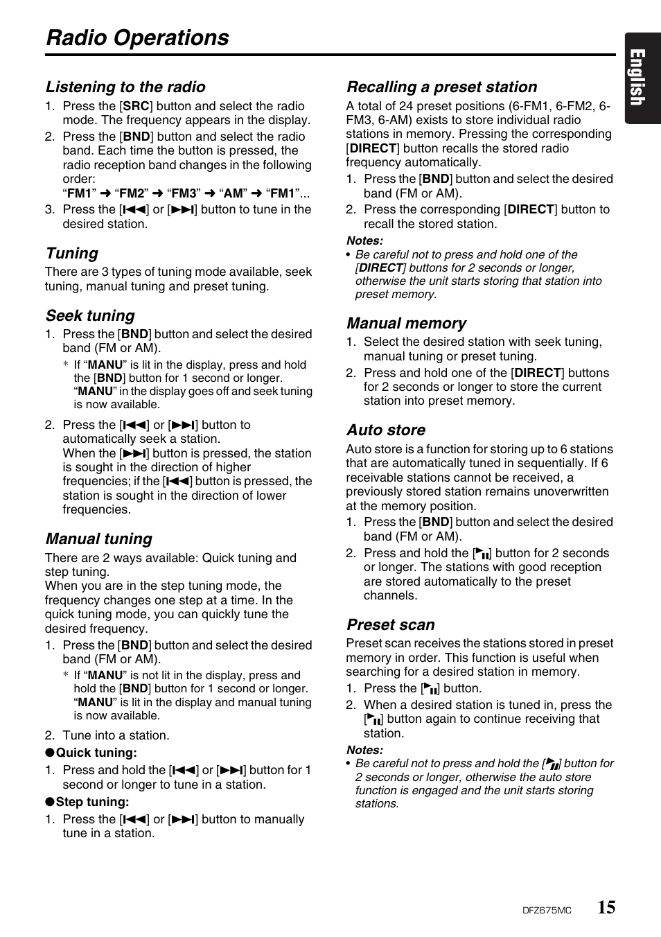 Radio operations, English | Clarion DFZ675MC User Manual | Page 11 / 33