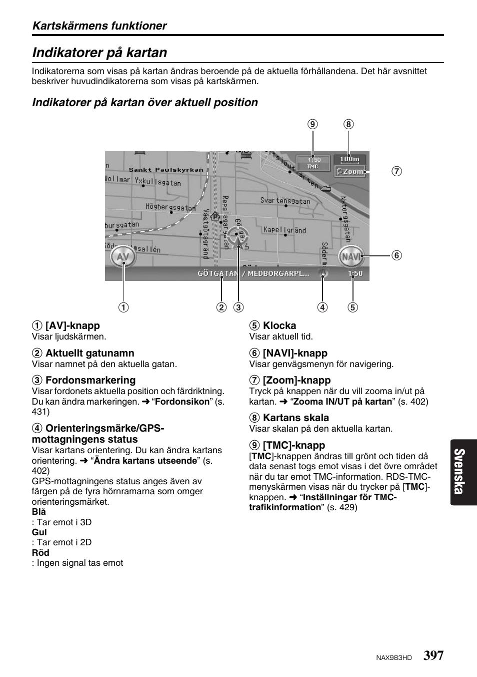 Svenska indikatorer på kartan | Clarion NAX983HD User Manual | Page 14 / 98
