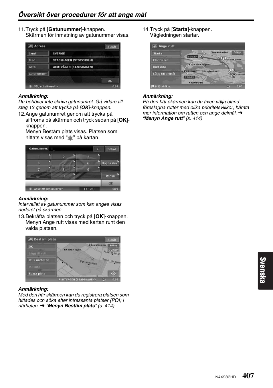 Svenska, Översikt över procedurer för att ange mål | Clarion NAX983HD User Manual | Page 24 / 98