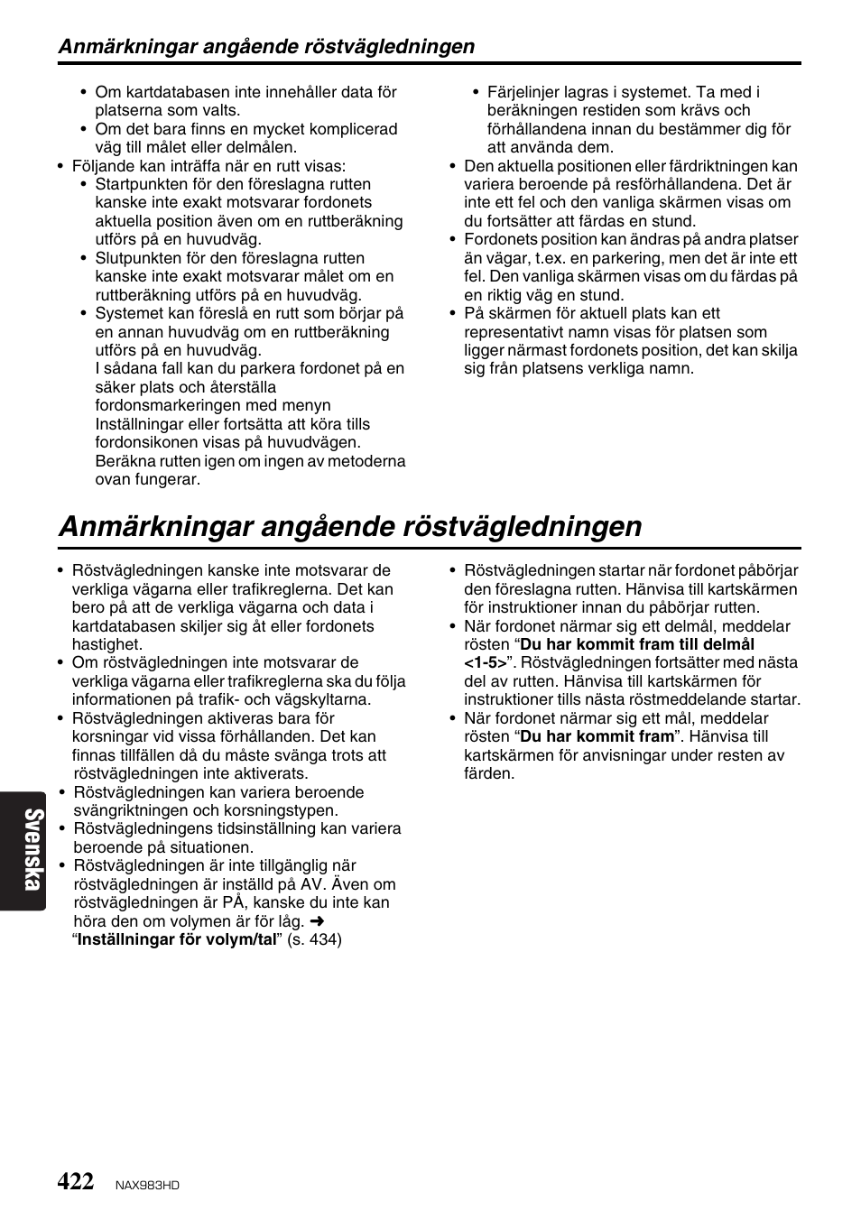 Anmärkningar angående röstvägledningen, Svenska | Clarion NAX983HD User Manual | Page 39 / 98