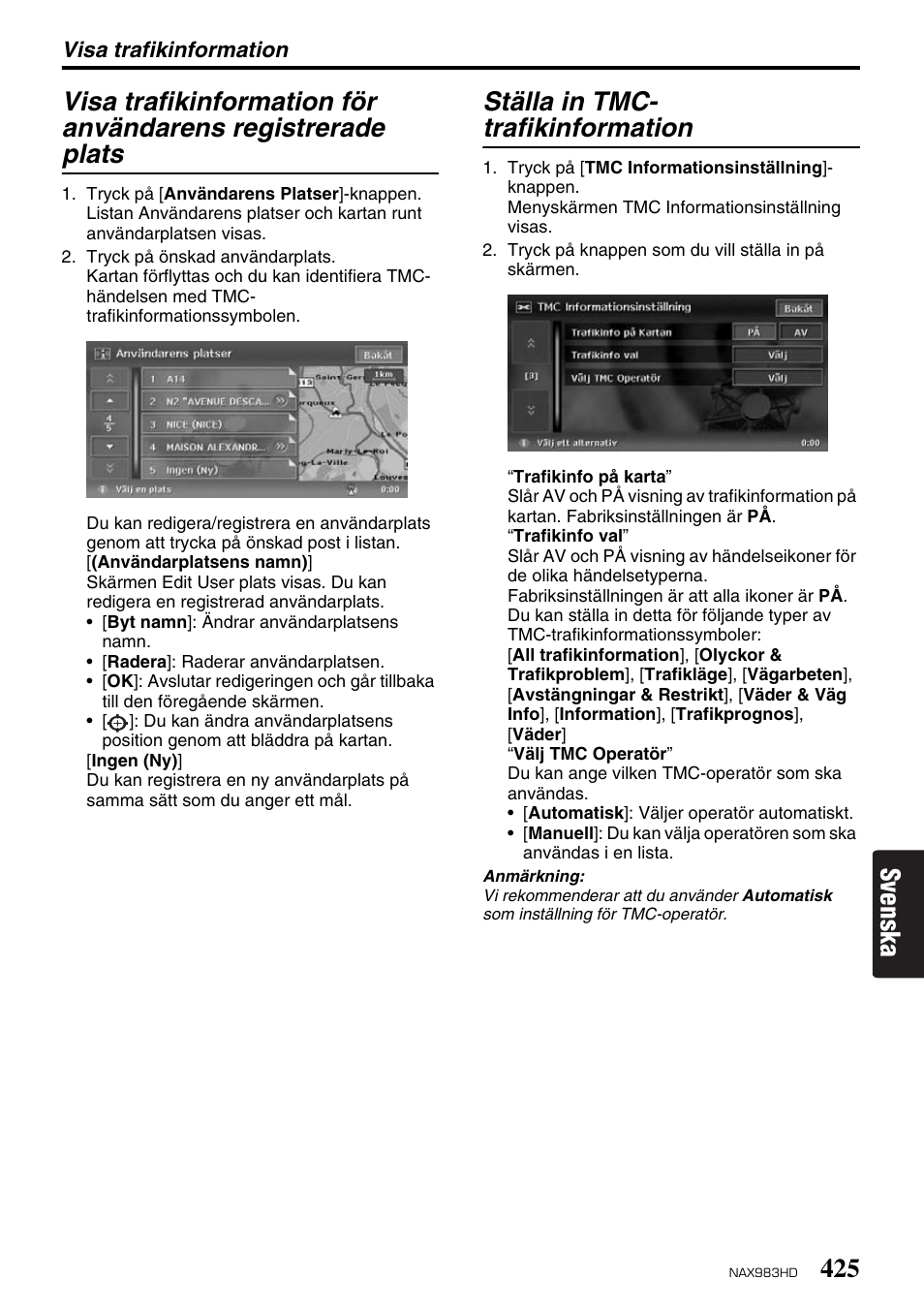 Ställa in tmc- trafikinformation | Clarion NAX983HD User Manual | Page 42 / 98