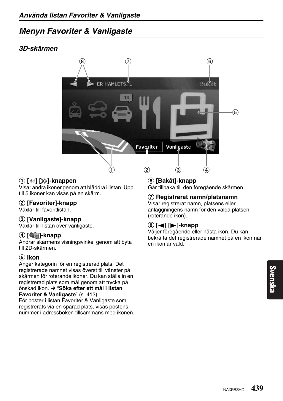 Svenska menyn favoriter & vanligaste | Clarion NAX983HD User Manual | Page 56 / 98