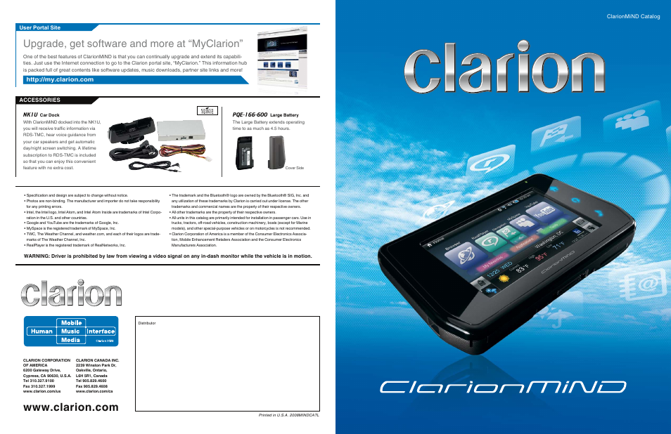 Clarion Mind NR1UB User Manual | 4 pages