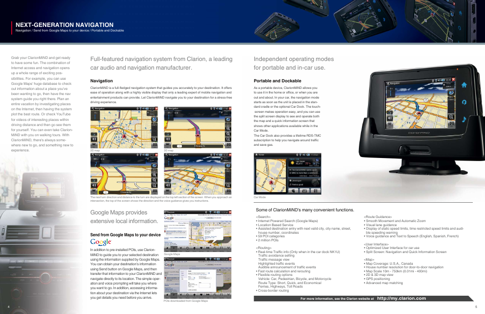 Next-generation navigation, Google maps provides extensive local information | Clarion Mind NR1UB User Manual | Page 3 / 4