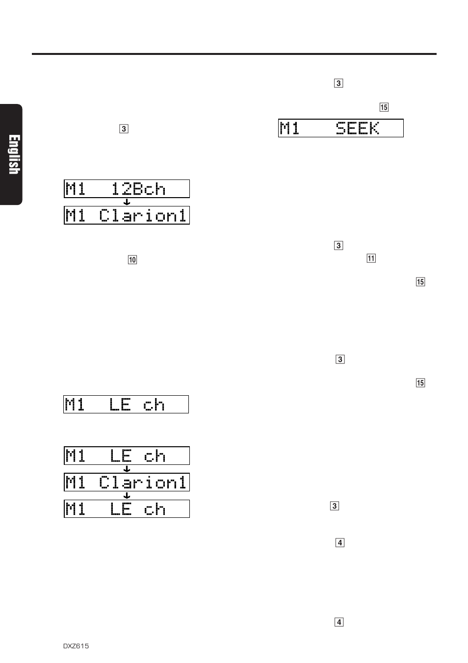 Digital radio / dab operations, English, Listening to the dab station | Switching displays, Seek tuning, Manual tuning, Switching programmes, Programme scan | Clarion DXZ615 User Manual | Page 22 / 30