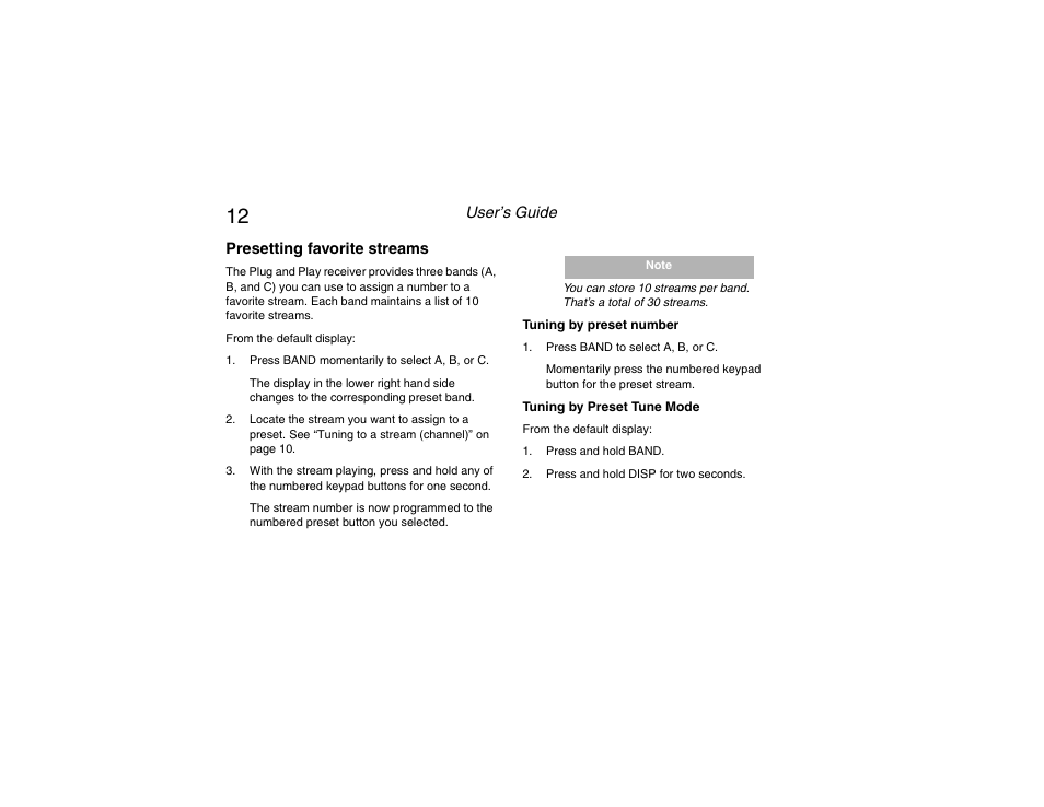 Presetting streams, Tuning by preset number, Tuning by preset tune mode | Clarion RPNP Plug and Play Receiver User Manual | Page 13 / 38