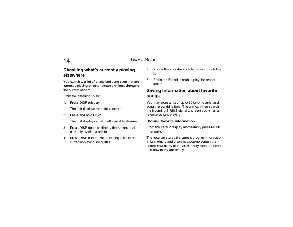 Checking whats playing elsewhere, Saving info about favorite songs, Storing favorite info | Clarion RPNP Plug and Play Receiver User Manual | Page 15 / 38