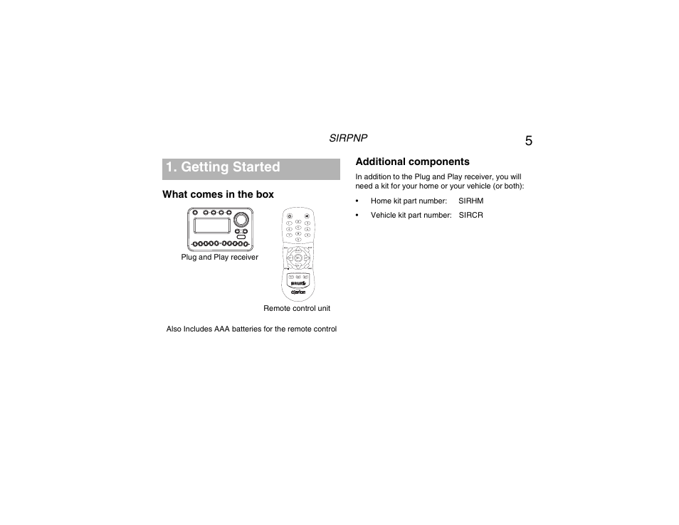 Supplied components, Getting started | Clarion RPNP Plug and Play Receiver User Manual | Page 6 / 38
