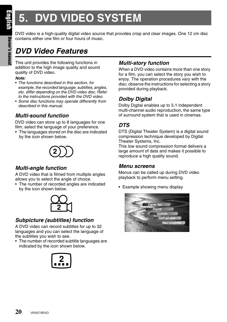 Dvd video system, Dvd video features, English | Clarion VRX878RVD User Manual | Page 16 / 79